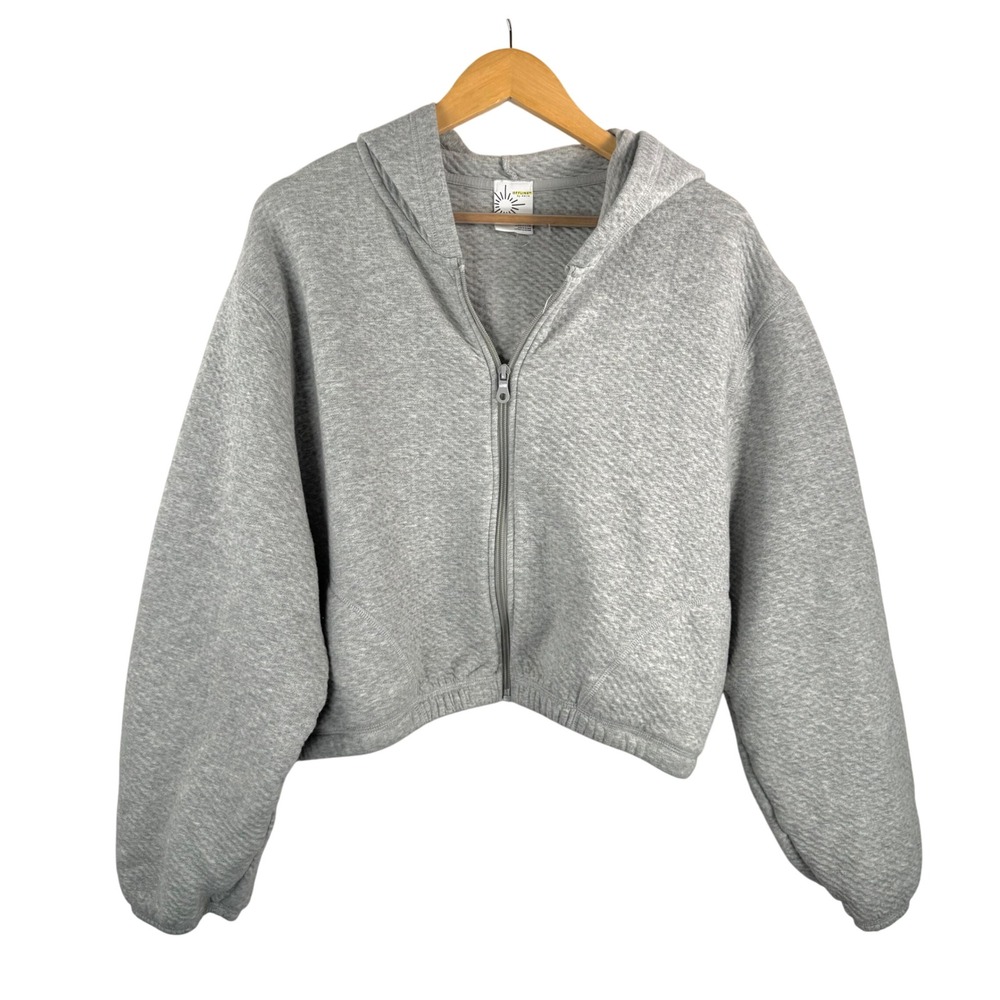 OFFLINE by Aerie Gray Quilted Full Zip Cropped oversized Sweatshirt 90s XXL‎